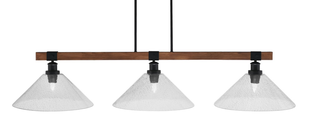Tacoma 3 Light Bar In Matte Black & Painted Wood-Look Metal Finish With 16" Smoke Bubble Glass