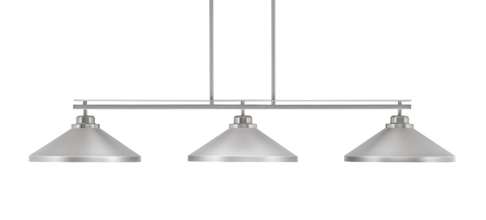 Odyssey 3 Light Bar, Round Fitter, Brushed Nickel Finish, 14" Brushed Nickel Cone Metal Shades