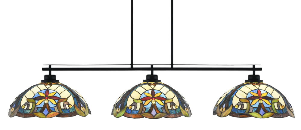 Odyssey 3 Light Bar, Round Fitter, Matte Black Finish, 16" Earth Star Art Glass