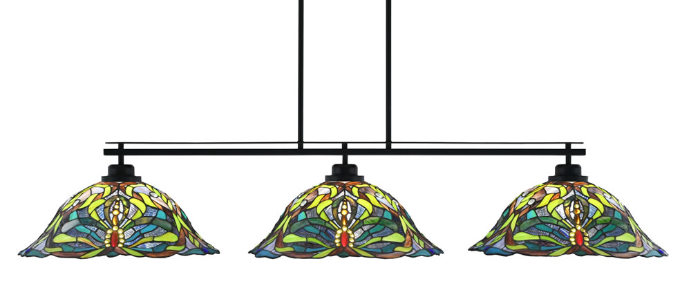Odyssey 3 Light Bar, Round Fitter, Matte Black Finish, 19" Kaleidoscope Art Glass
