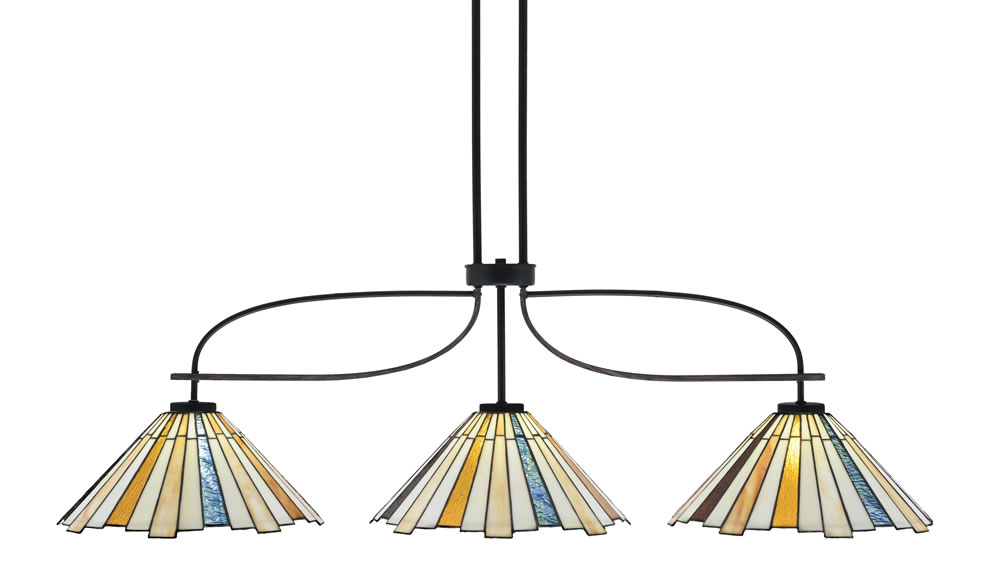 Monterey 3 Light Bar, Matte Black & Painted Distressed Wood-Look Metal Finish, 16" Sequoia Art Glass