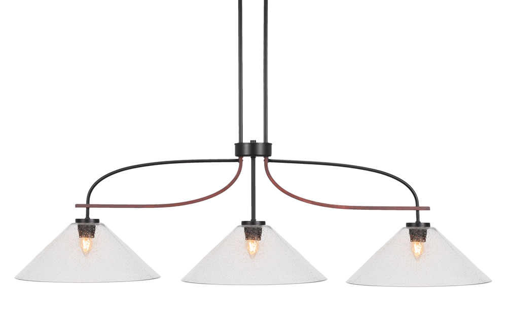 Monterey 3 Light Bar Shown In Matte Black & Painted Wood-look Metal Finish With 16 Clear Bubble Glass