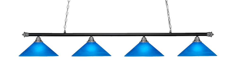 Oxford 4 Light Bar Shown In Chrome & Matte Black Finish With 16" Blue Italian Glass
