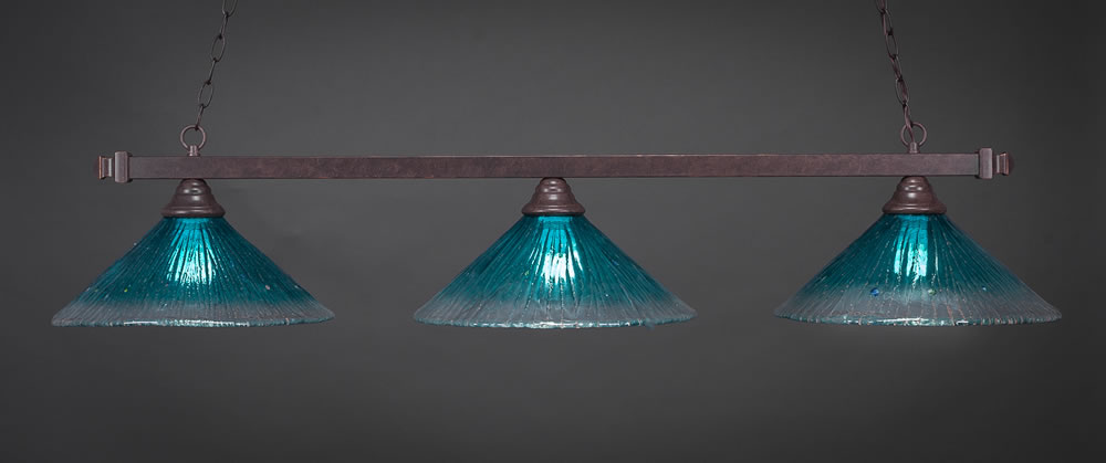 Square 3 Light Bar Shown In Dark Granite Finish With 16" Teal Crystal Glass