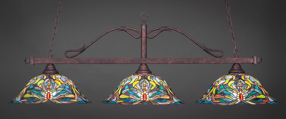 Scroll 3 Light Bar Shown In Bronze Finish With 19" Kaleidoscope Art Glass