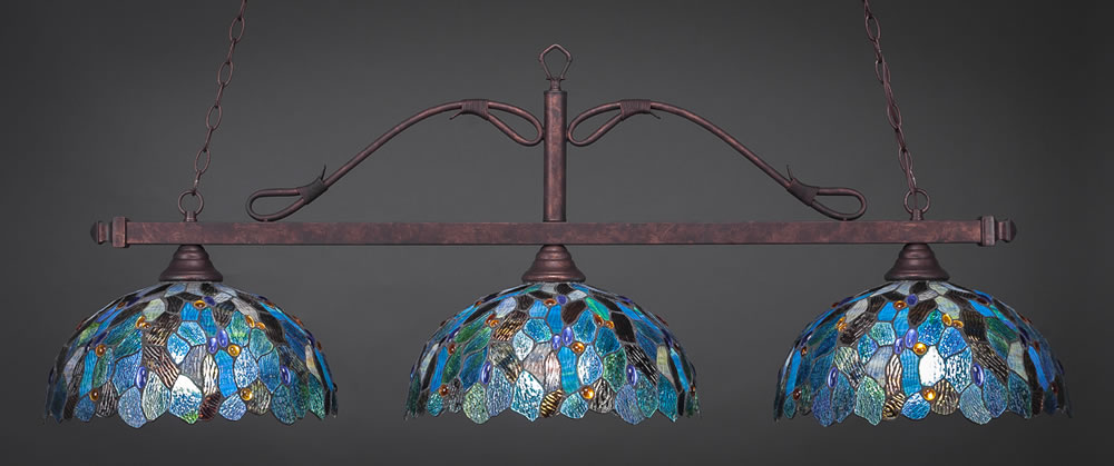 Scroll 3 Light Bar Shown In Bronze Finish With 16" Blue Mosaic Art Glass