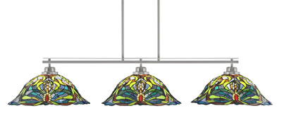 Odyssey 3 Light Bar, Round Fitter, Brushed Nickel Finish, 19" Kaleidoscope Art Glass 
