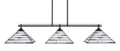 Odyssey 3 Light Bar With Square Fitter Shown In Matte Black Finish With 14" Square Pearl Ebony Art Glass