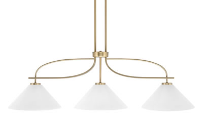 Cavella 3 Light Island Light, New Age Brass Finish, 12" White Marble Glass