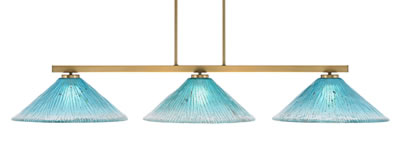 Atlas 3 Light Bar In New Age Brass Finish With 16" Teal Crystal Glass